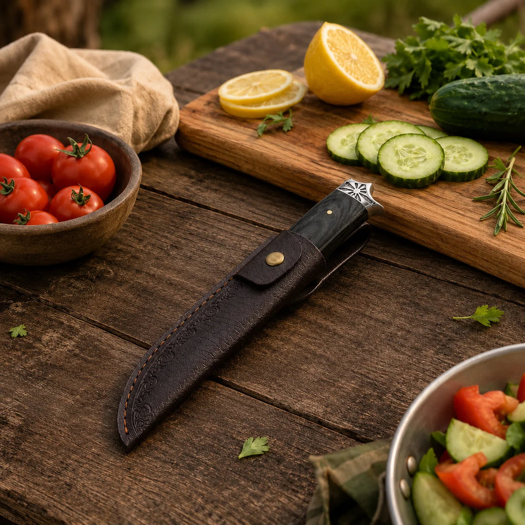 Przenośne Narzędzie do Przygotowywania Żywności na Kempingu z Ochronną Skórzaną Pochwą, Wielofunkcyjne Narzędzie Outdoorowe na Ryby, Piknik, Grill i Podróże