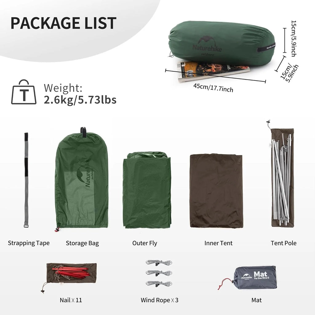Namiot Naturehike Star-River Ultralight Wodoodporny 2-osobowy Całoroczny Namiot Podróżny na Kemping Wędkowanie z Podwójnymi Warstwami