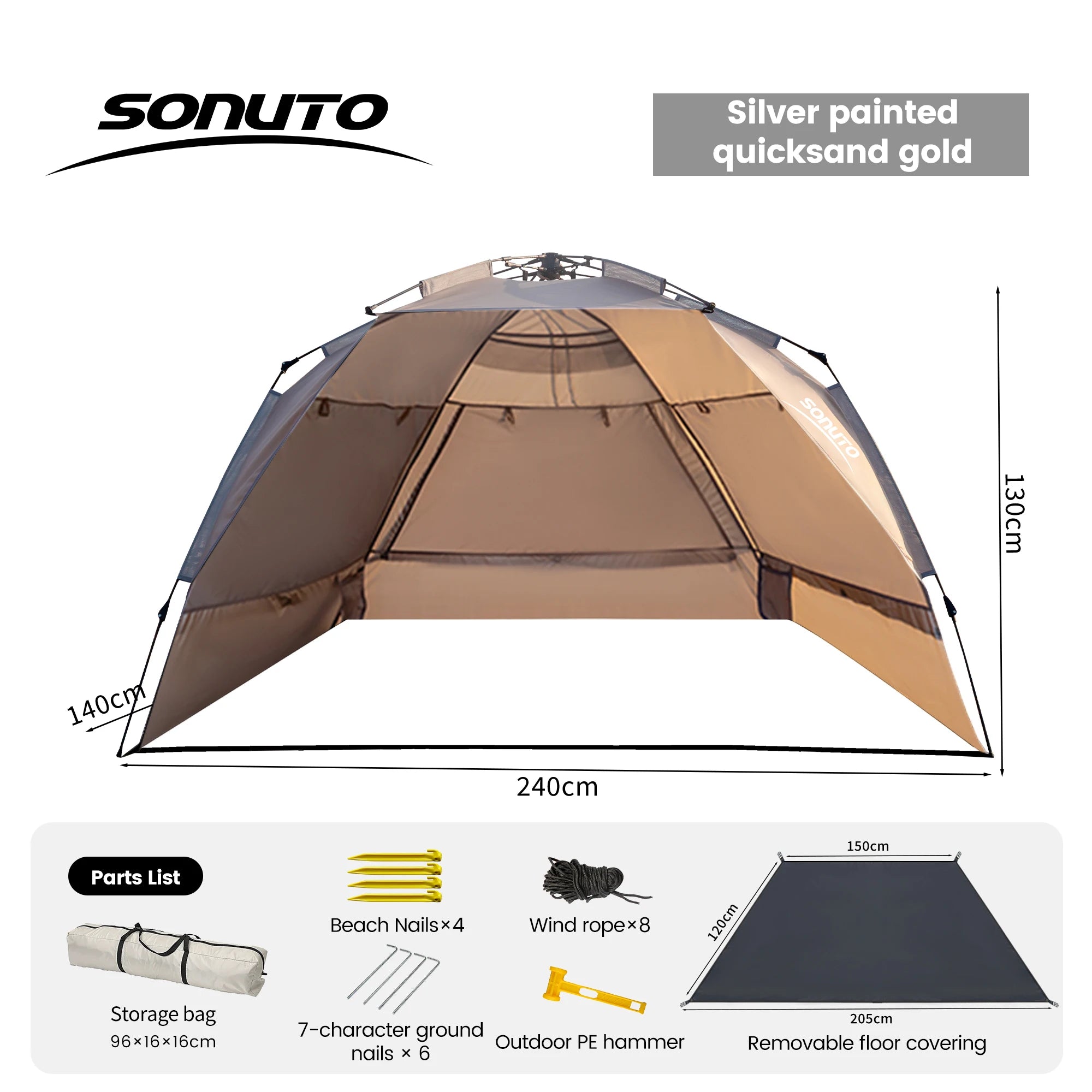Sonuto Outdoor Namiot Kempingowy 3-4-osobowy Jednodotykowy Szybkie Automatyczne Rozkładanie