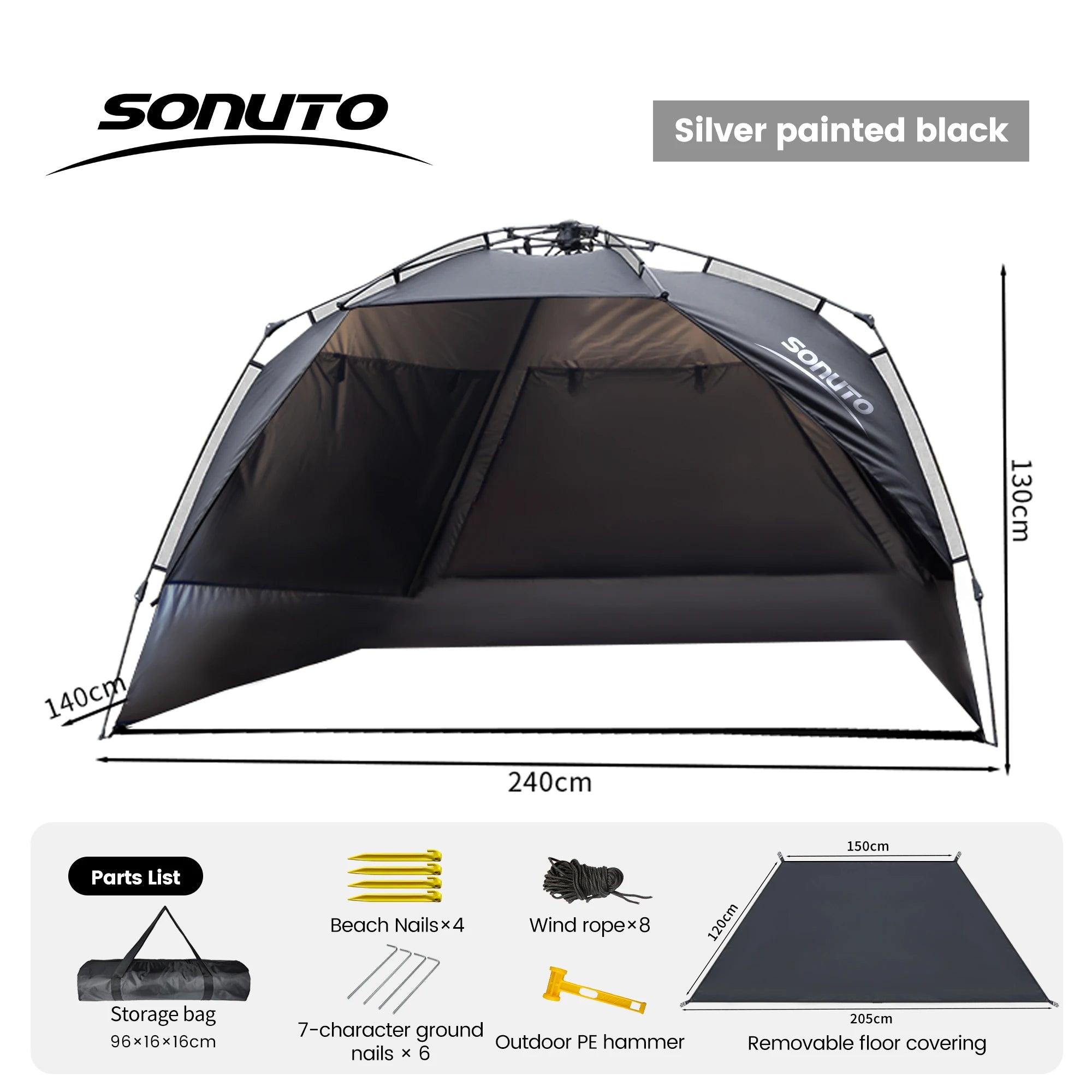 Sonuto Outdoor Namiot Kempingowy 3-4-osobowy Jednodotykowy Szybkie Automatyczne Rozkładanie