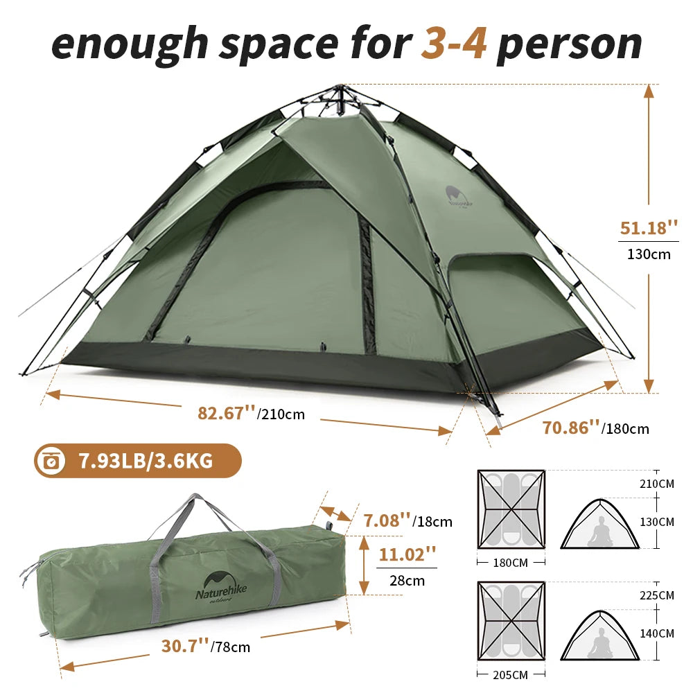 Namiot automatyczny Naturehike Camping One Touch Wodoodporny namiot dachowy z podwójnymi drzwiami 3-osobowy Namiot zewnętrzny na plażę i dla wędkarzy