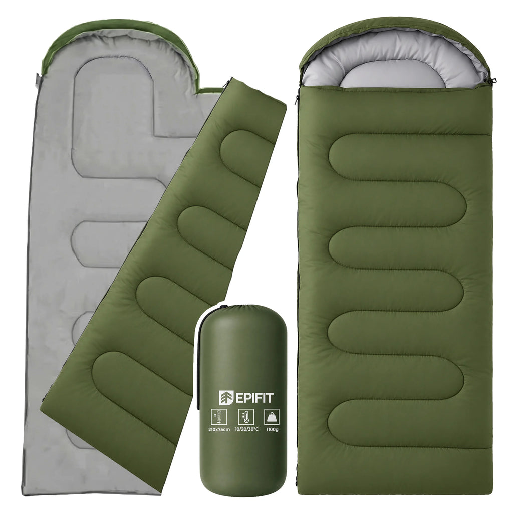 Lekki śpiwór kempingowy pod namiot, ciepły typu mumia z kapturem, TRAIL10 Khaki Green