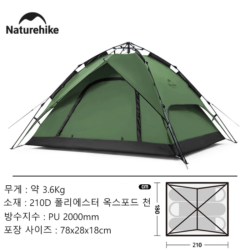 Namiot automatyczny Naturehike Camping One Touch Wodoodporny namiot dachowy z podwójnymi drzwiami 3-osobowy Namiot zewnętrzny na plażę i dla wędkarzy
