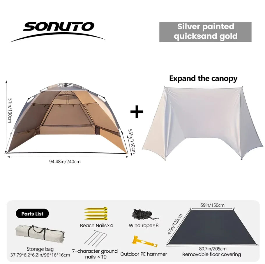 Sonuto Outdoor Namiot Kempingowy 3-4-osobowy Jednodotykowy Szybkie Automatyczne Rozkładanie