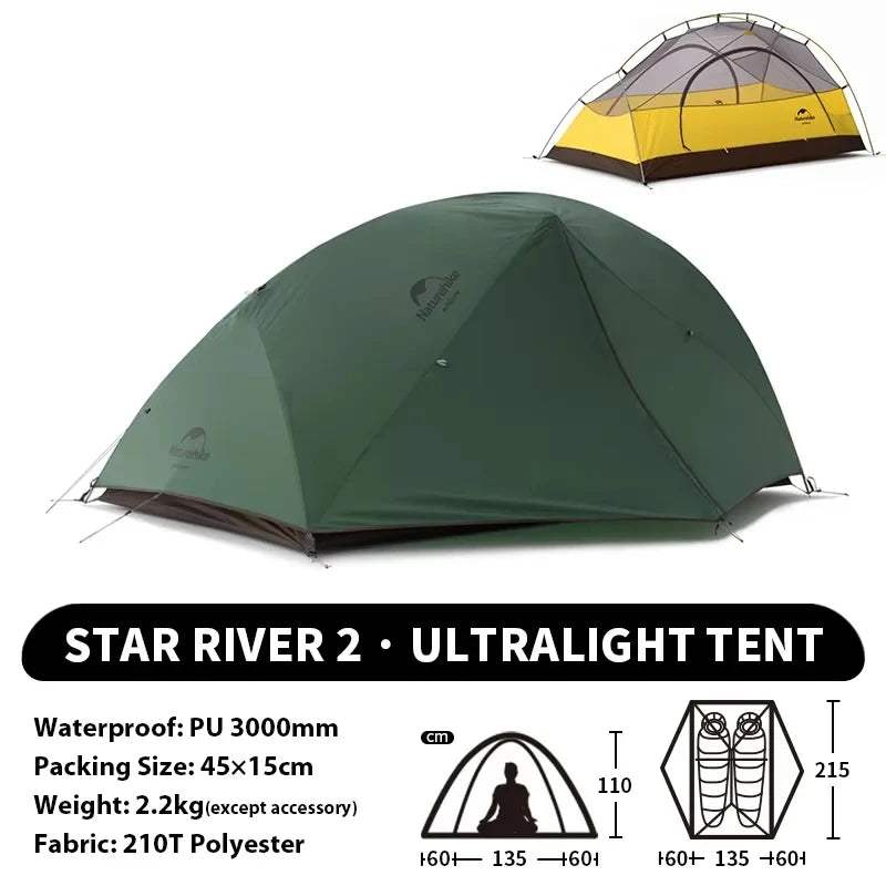 Namiot Naturehike Star-River Ultralight Wodoodporny 2-osobowy Całoroczny Namiot Podróżny na Kemping Wędkowanie z Podwójnymi Warstwami