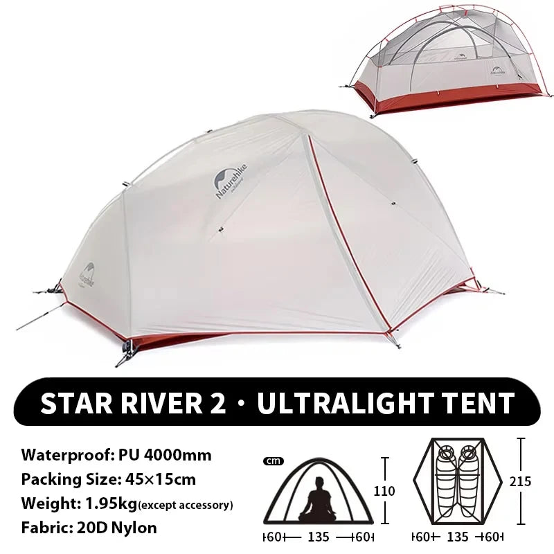 Namiot Naturehike Star-River Ultralight Wodoodporny 2-osobowy Całoroczny Namiot Podróżny na Kemping Wędkowanie z Podwójnymi Warstwami