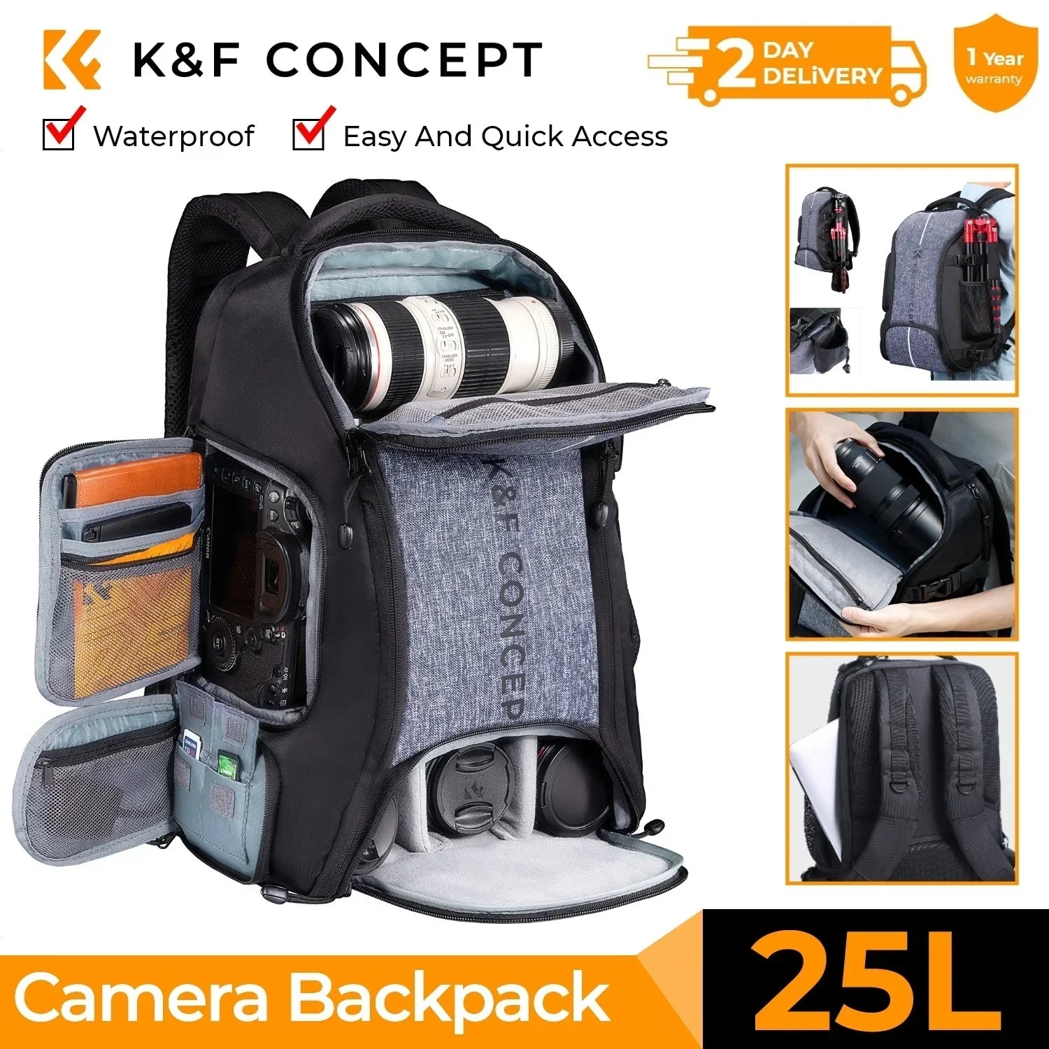 K&F CONCEPT Duży plecak fotograficzny 32 l/25 l