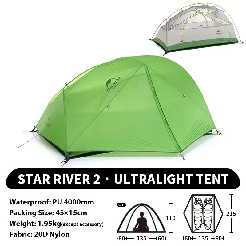Namiot Naturehike Star-River Ultralight Wodoodporny 2-osobowy Całoroczny Namiot Podróżny na Kemping Wędkowanie z Podwójnymi Warstwami
