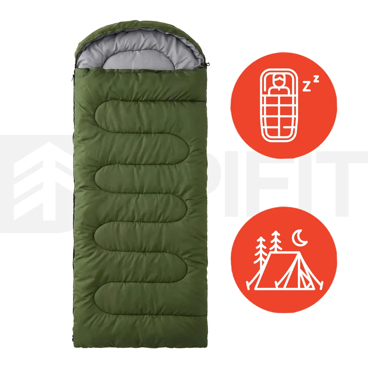Lekki śpiwór kempingowy pod namiot, ciepły typu mumia z kapturem, TRAIL10 Khaki Green