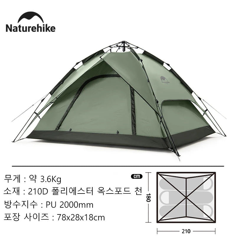 Namiot automatyczny Naturehike Camping One Touch Wodoodporny namiot dachowy z podwójnymi drzwiami 3-osobowy Namiot zewnętrzny na plażę i dla wędkarzy